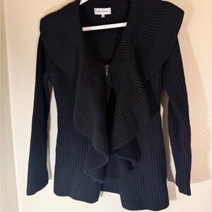 Anne Fontaine Elegant Black Cardigan Virgin Wool zip size 40/6-8